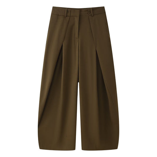 Romy | Casual Wide Leg Trousers Khaki Pleated