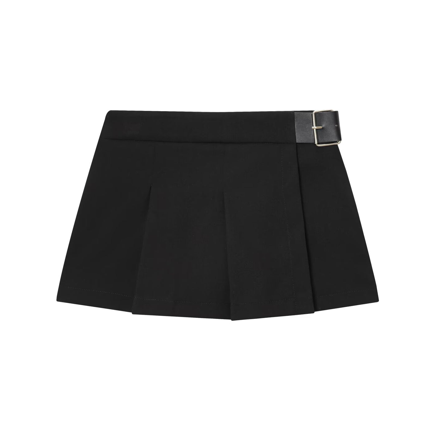 Mabel | Low-Rise Sharp Pleat Mini Skirt with Buckle Belt