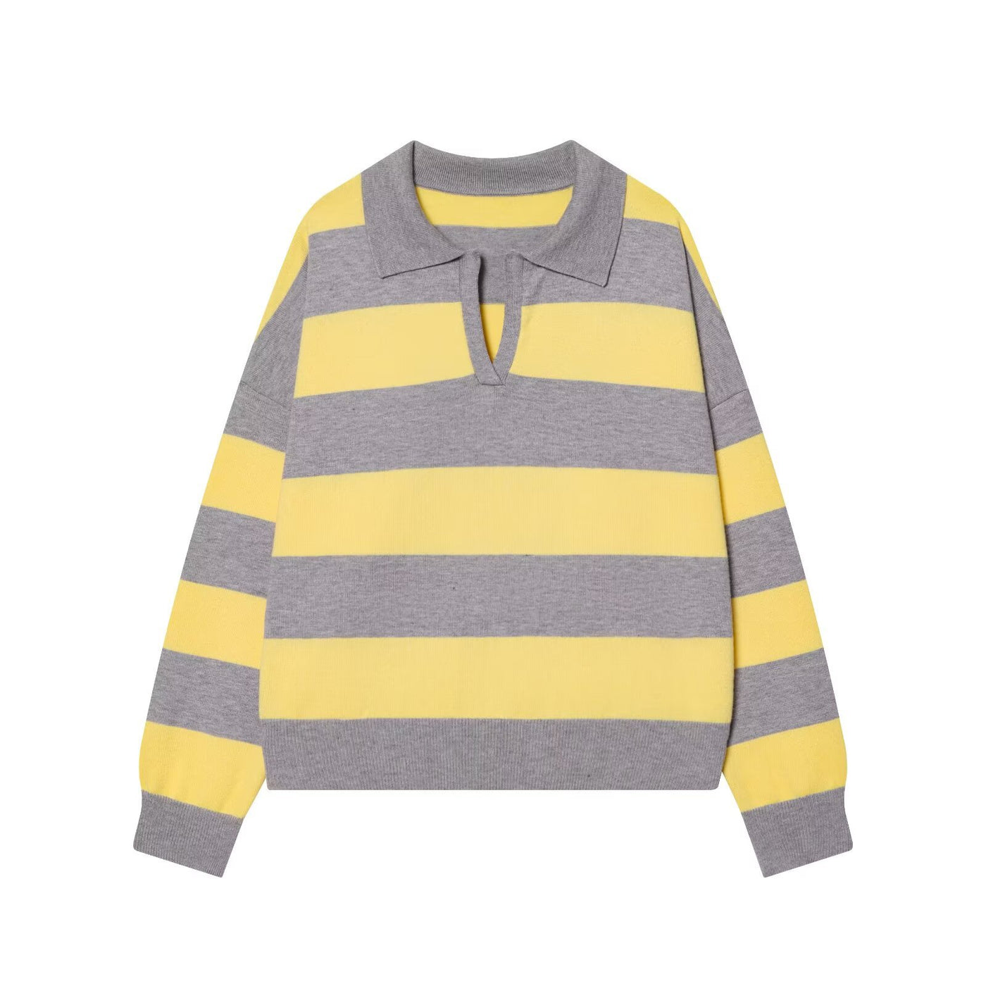 Amber | Striped Polo Knit Top in Red & Yellow