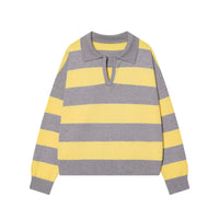 Amber | Striped Polo Knit Top in Red & Yellow
