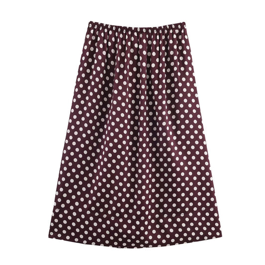 Briar | Pleated Midi Skirt Brown Polka Dot A Line High Waisted