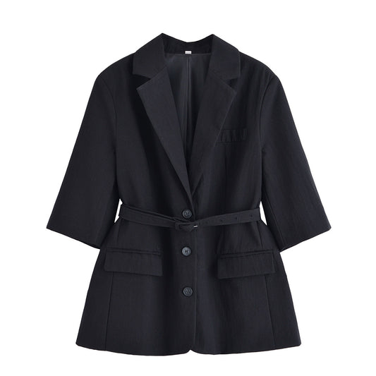 Thea | Belted Oversized Blazer Brown Three Quarter Sleeve