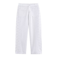 Natalia | High-Rise Broderie Anglaise Panel Cropped Wide-Leg Jeans in White