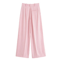 Martha | High-Waist Double Button Pleated Wide-Leg Linen Trousers in Pink
