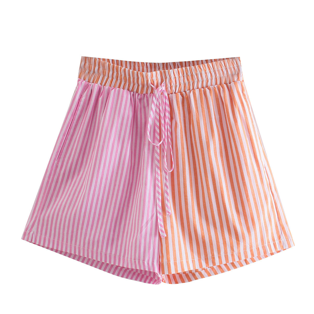 Anna | Two-Tone Stripe Drawstring Cotton Shorts with Side Pockets