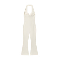 Lola | V-Cutout Halter Wide-Leg Jumpsuit in White