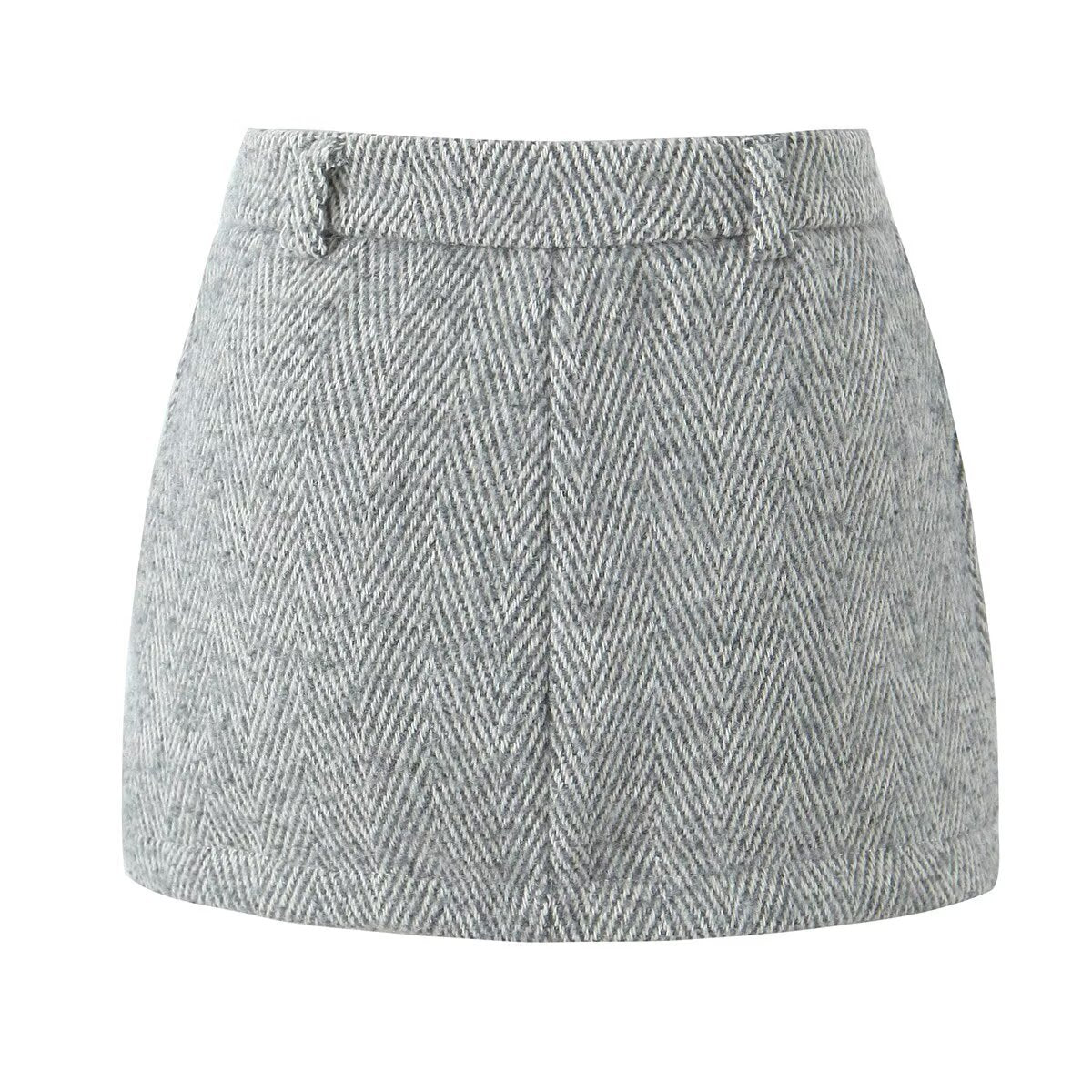 Elsie | Herringbone Weave Low-Rise Mini Skirt