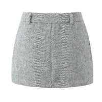 Elsie | Herringbone Weave Low-Rise Mini Skirt