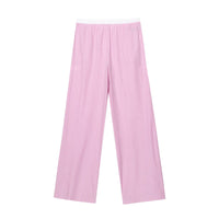 Mary | Stripe Contrast Waistband Button Fly Wide-Leg Cotton Trousers