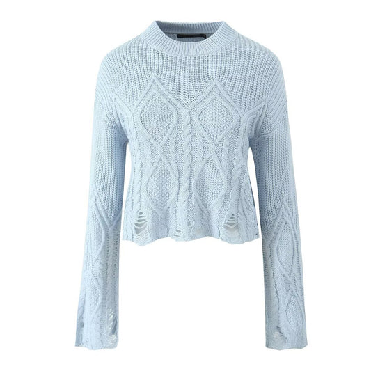 Mira | Casual Distressed Cable Knit Sweater Cream Long Sleeve