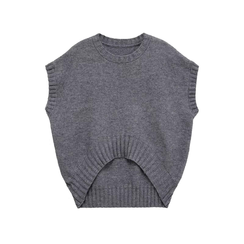 Sia | Casual Knitted Top Grey Sleeveless Boxy Cropped Ribbed