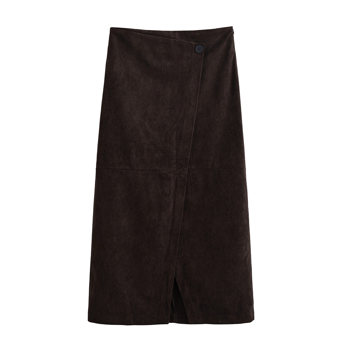 Amelia | Button-Front Faux Suede Wrap Midi Skirt