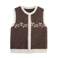 Sia | Sleeveless Blazer Grey Cream Knitted Button Front Vest