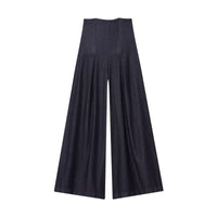 Tallulah | High-Rise Front Pleat Flowing Wide-Leg Dark Wash Jeans