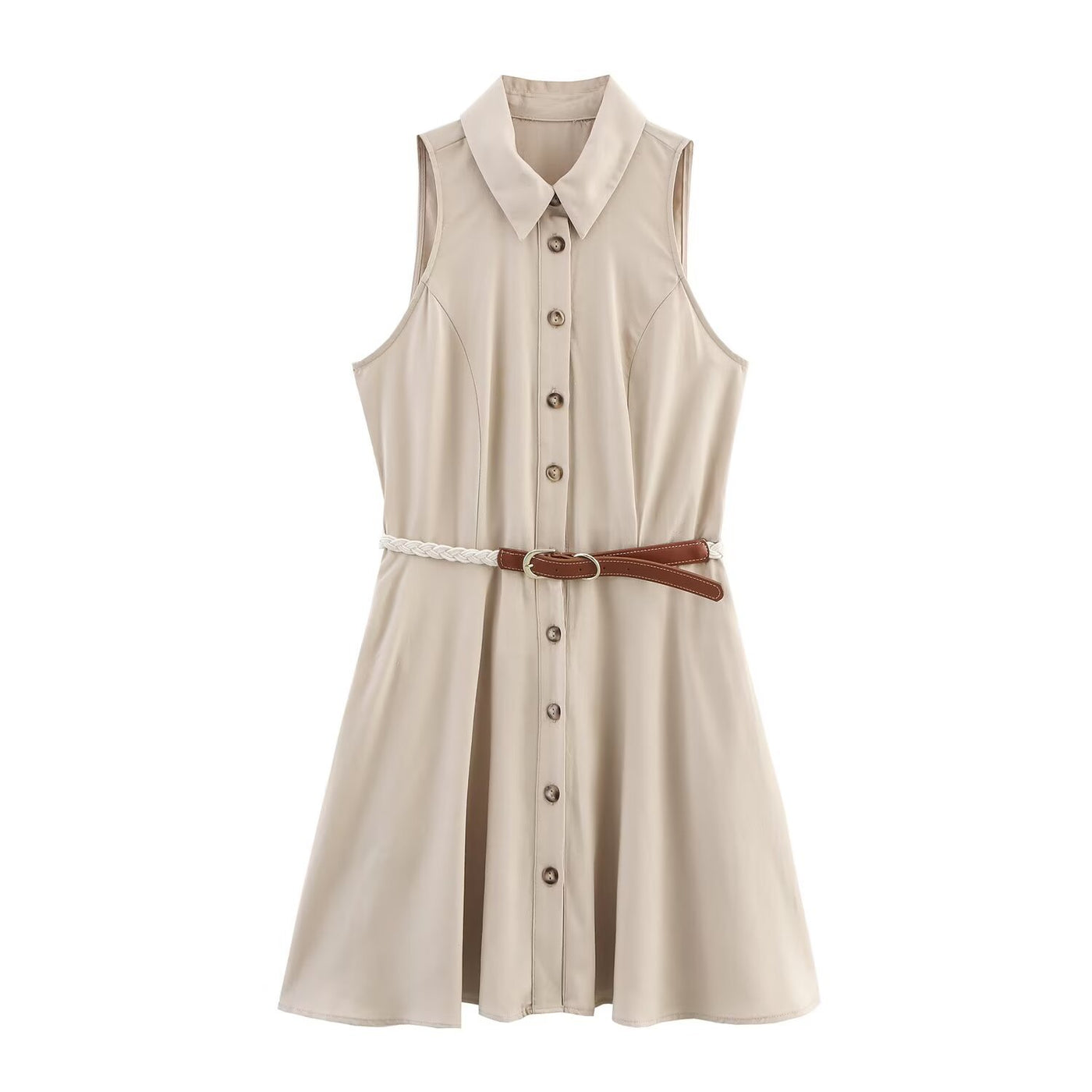 Alicia | Collared Button-Front Belted Shirt Mini Dress