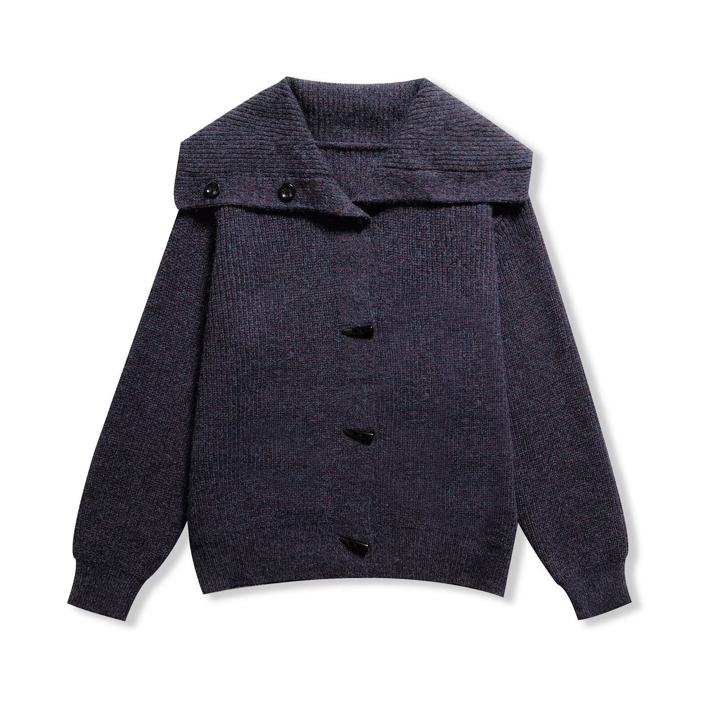 Hannah | Chunky Marled Knit Wide Collar Toggle Button Relaxed Cropped Cardigan
