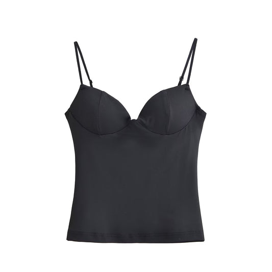 Greta | Elegant Corset Top Black Mesh Cami Fitted Bustier