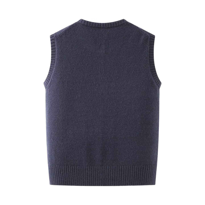 Neve | Knitted Vest Top Navy Sleeveless Button Front