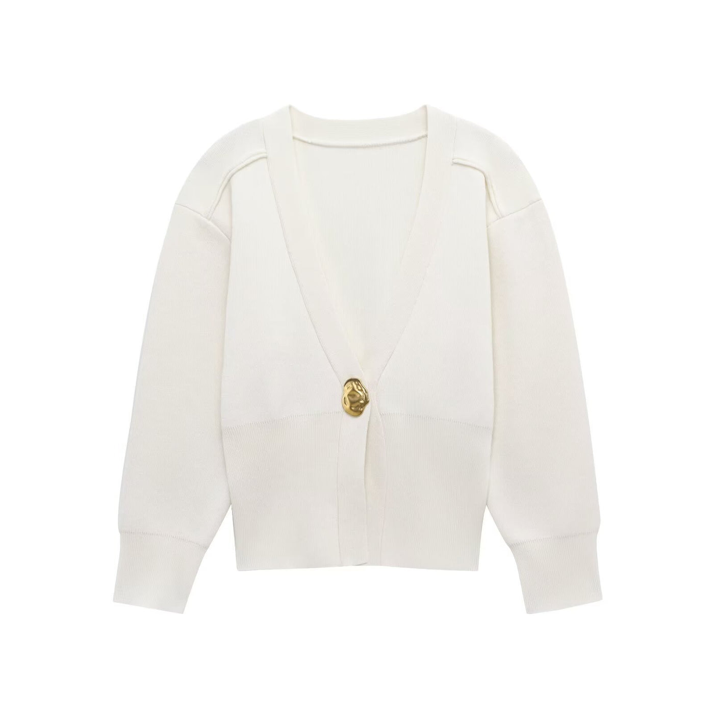 Ada | Deep V-Neck Gold Button Structured Shoulder Cropped Cardigan