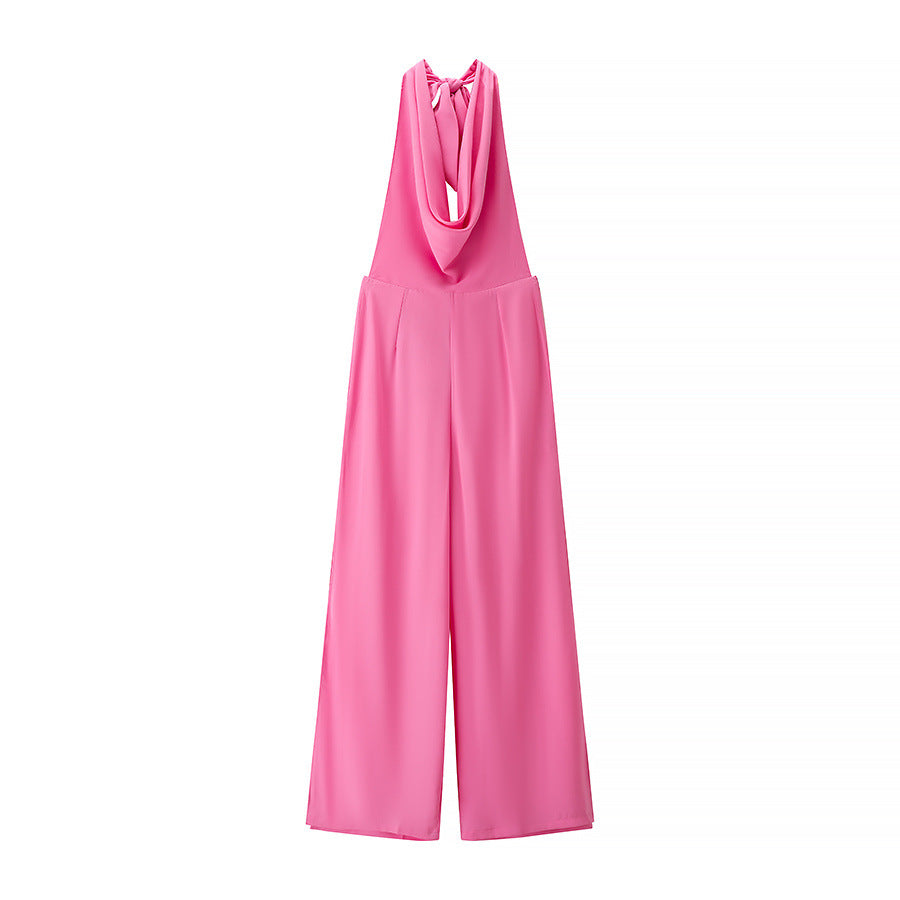 Felicity | Wide-Leg Cowl Halter Jumpsuit in Pink, Black & Blue
