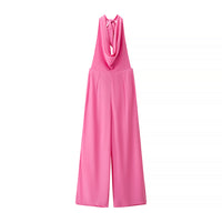 Felicity | Wide-Leg Cowl Halter Jumpsuit in Pink, Black & Blue