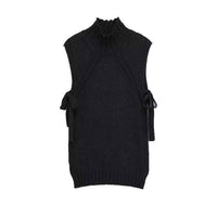 Ivy | Sleeveless Knitted Top Black High Neck Tie Side Longline
