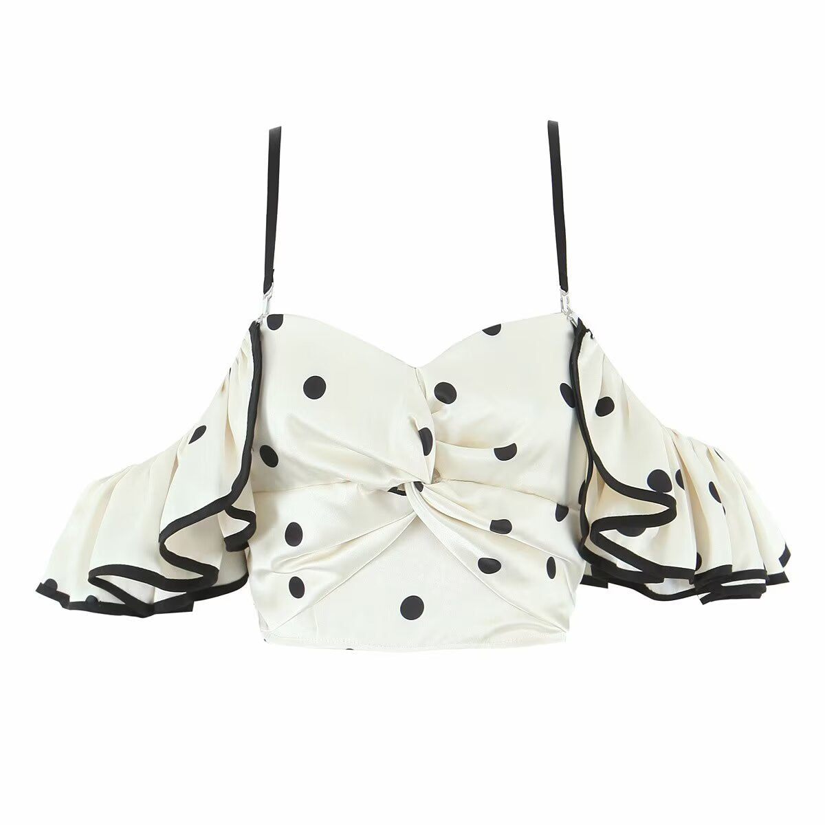 Juno | Satin Sweetheart Ruffled Off Shoulder Crop Top