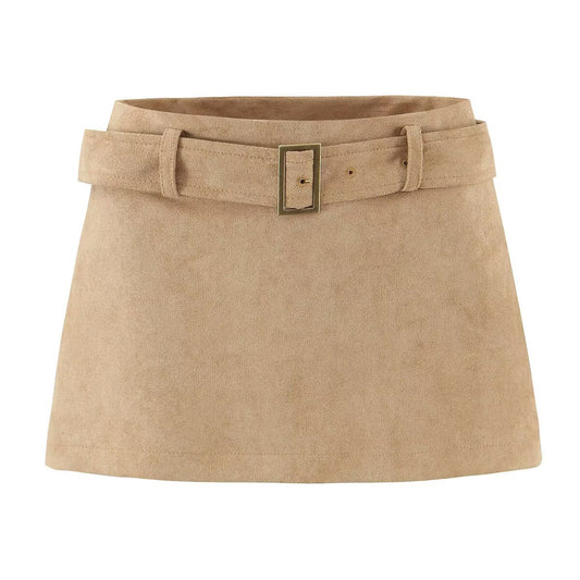 Bex | Autumn Belted Mini Skirt Beige Suede