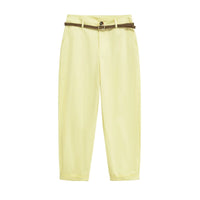 Seren | High-Waist Belted Cuffed Tapered Summer Trousers in Cream