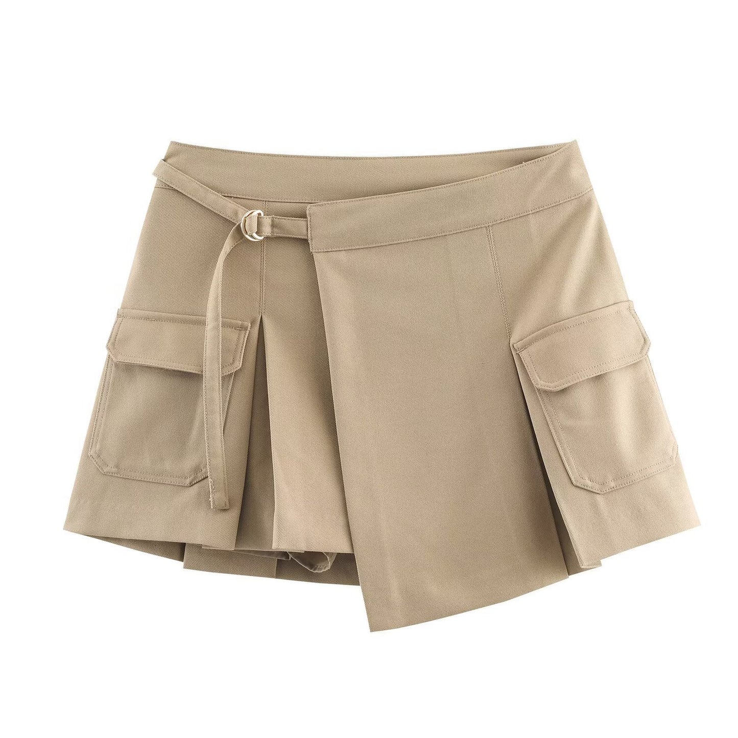 Cleo | Cargo Shorts Beige Mini Pleated High Waisted Belted