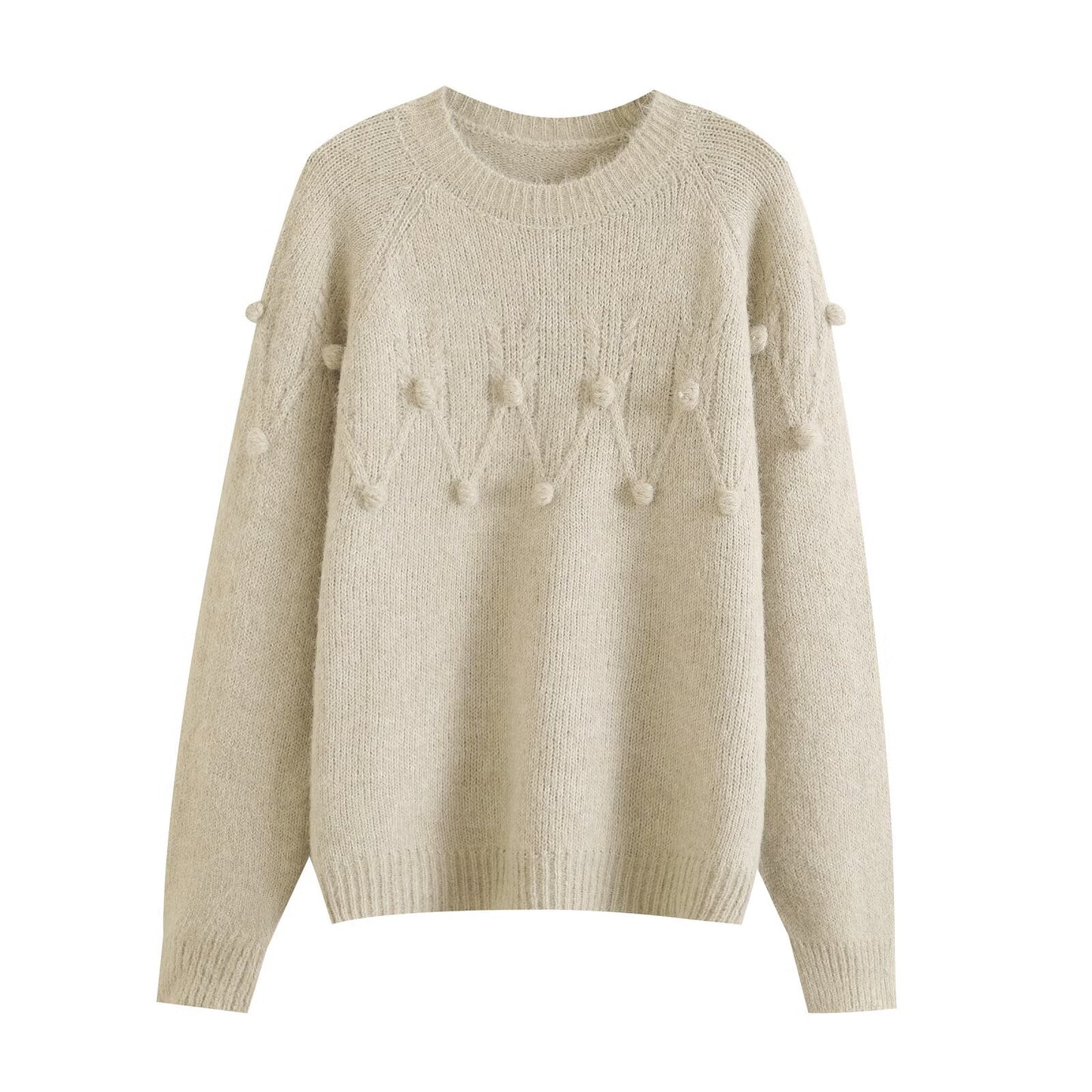 Nola | Pom Pom Knit Sweater Cream Crew Neck