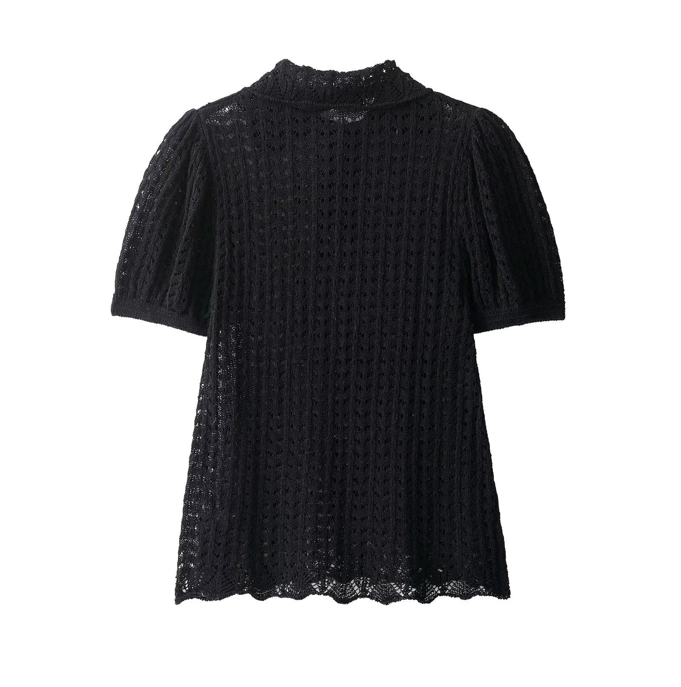 Sophie | Puff Sleeve Crochet Polo Top