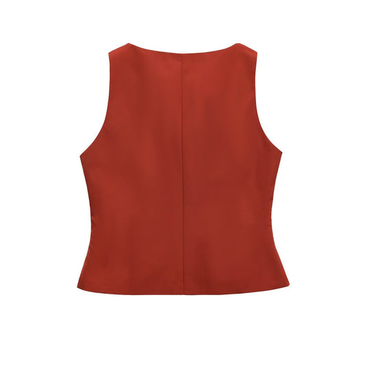 Elise | Summer Square Neck Top Orange Sleeveless Button Front