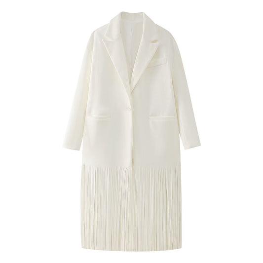 Lexi | Summer Longline Blazer White Fringe
