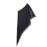 Aurora | Satin One Shoulder Lace Trim Asymmetric Top