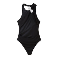Brianna | High Crew Neck Wide Armhole Sculpting Jersey Tank Top in Black