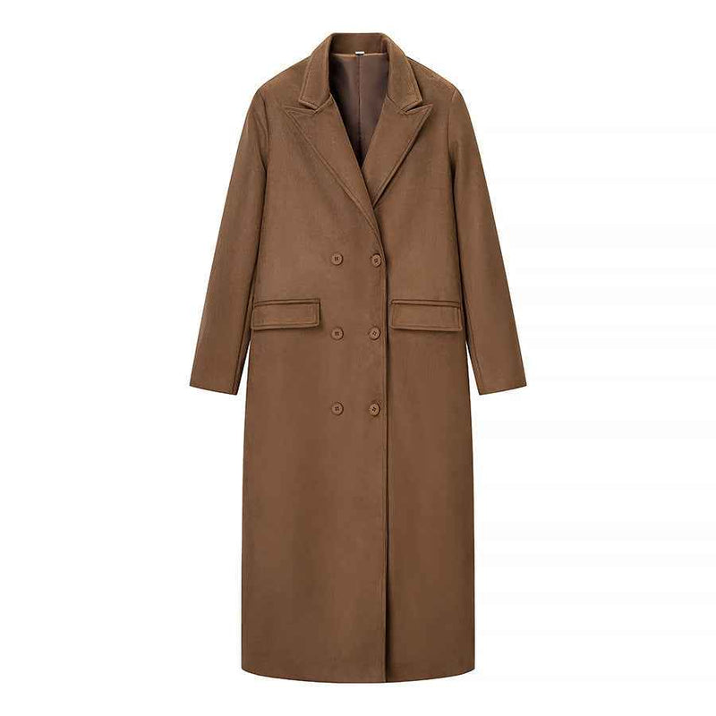 Margot | Elegant Longline Tailored Coat Brown Double Breasted