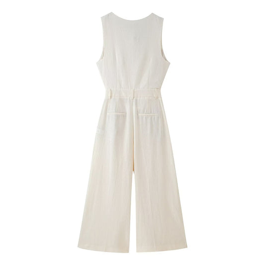 Veda | Elegant Tailored Co Ord Set Cream Wide Leg