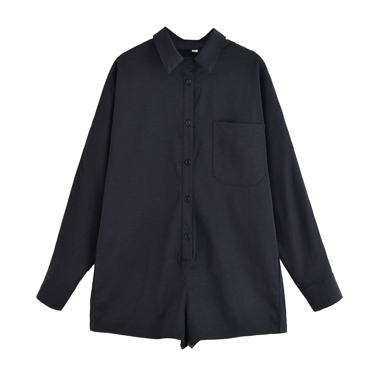 Bea | Casual Utility Button Romper Black Long Sleeve