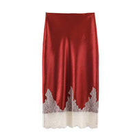 Erin | Lace Hem Satin Midi Slip Skirt