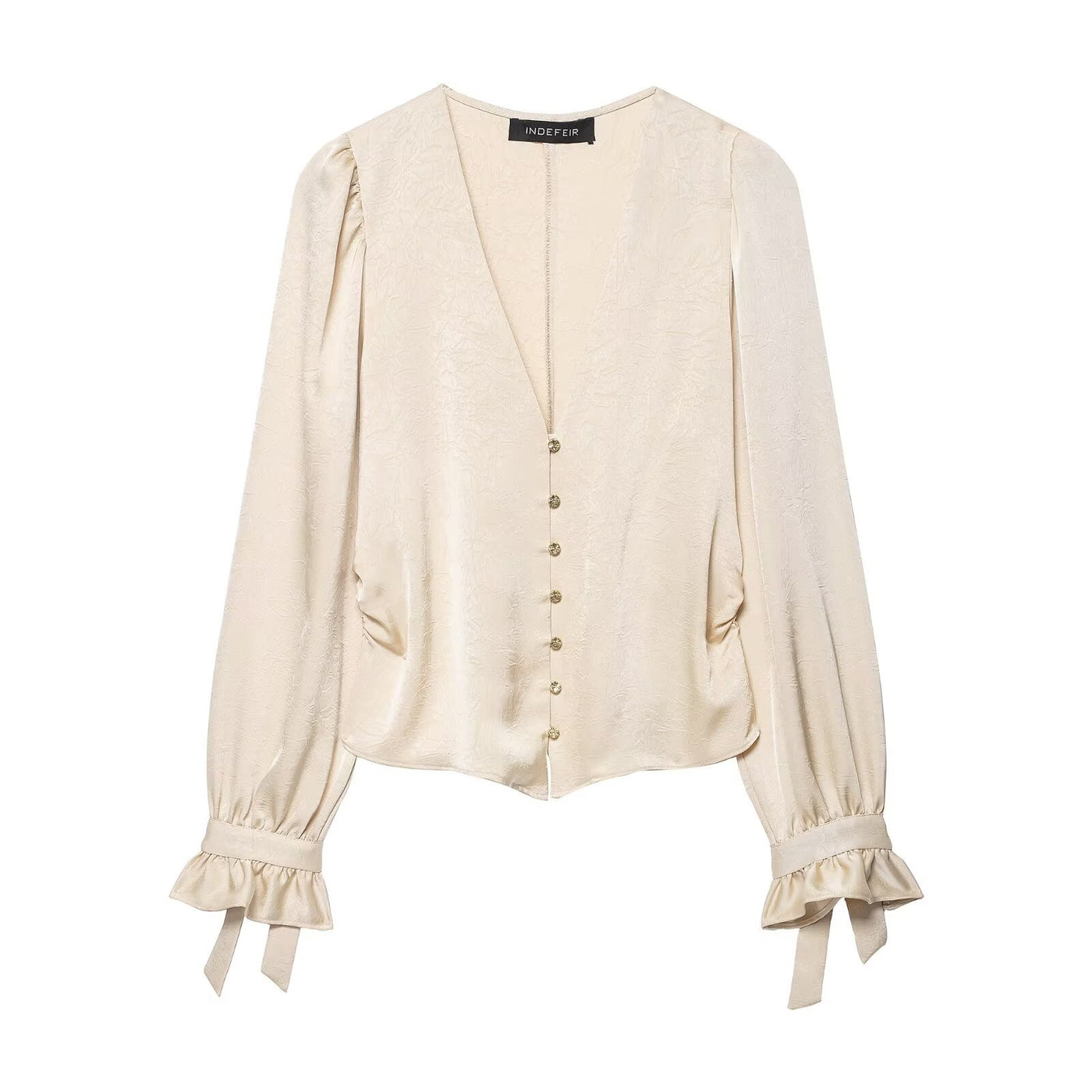 Alyssa | Puff Shoulder V-Neck Satin Blouse