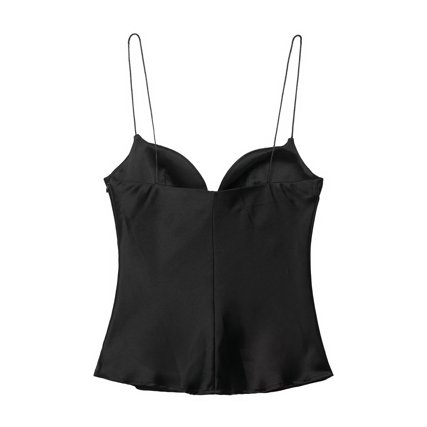 Mira | Satin Cami Top Black V Neck Corset Sleeveless Fitted