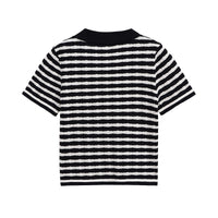 Eliza | Striped Ribbed Knit Polo Top