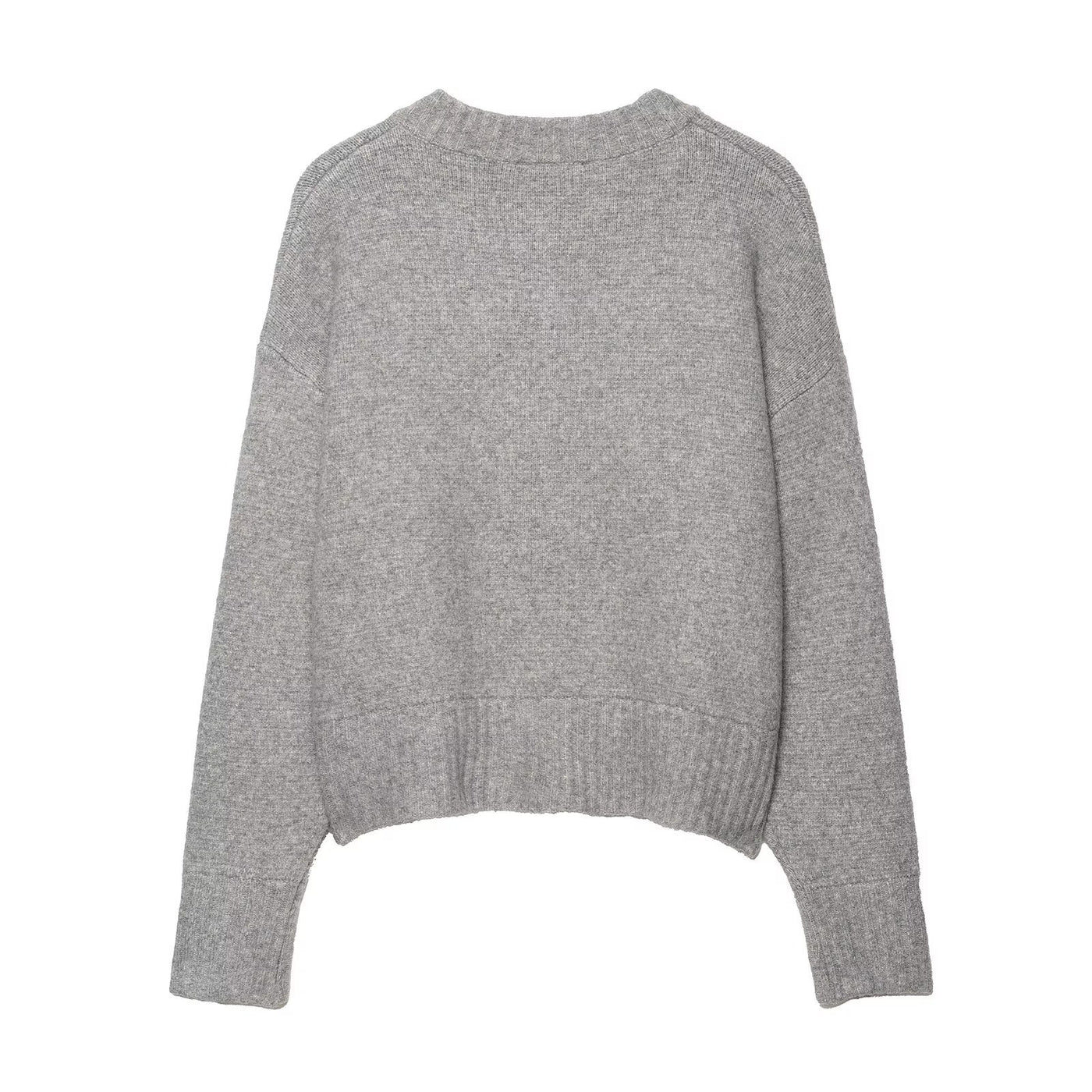Chloe | Crew Neck Full Button Front Ribbed Trim Relaxed Cropped Knit Cardigan