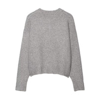 Chloe | Crew Neck Full Button Front Ribbed Trim Relaxed Cropped Knit Cardigan
