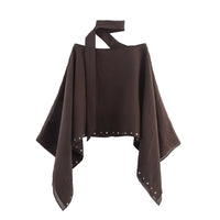 Sara | Choker Neck Cut-Out Studded Asymmetric Hem Sheer Crop Top