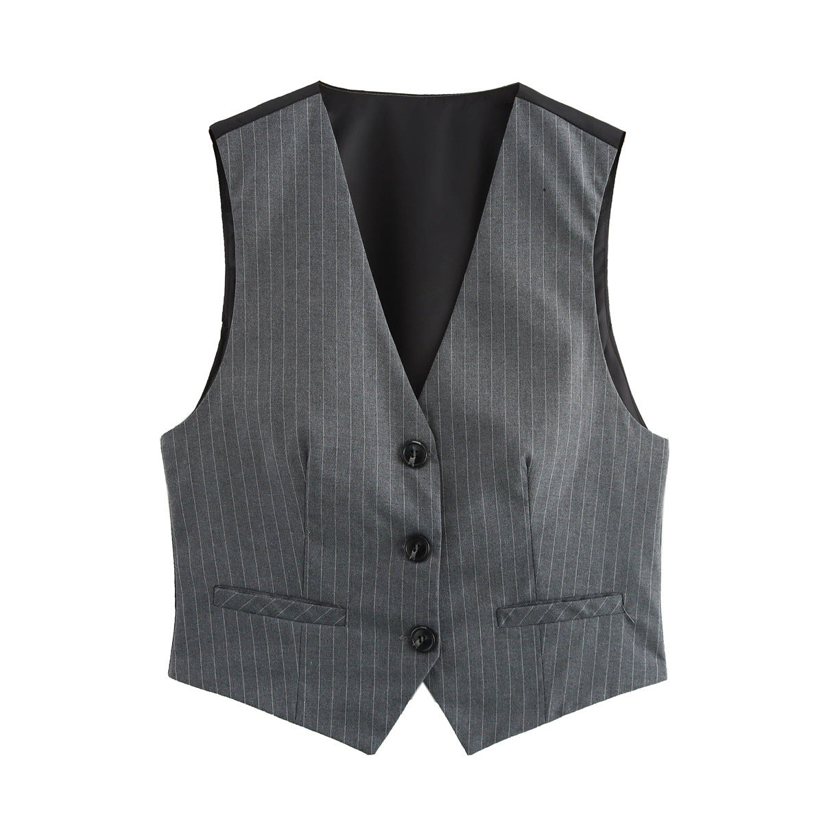 Lyra | Smart Casual Tailored Blazer Grey Pinstripe Sleeveless Fitted