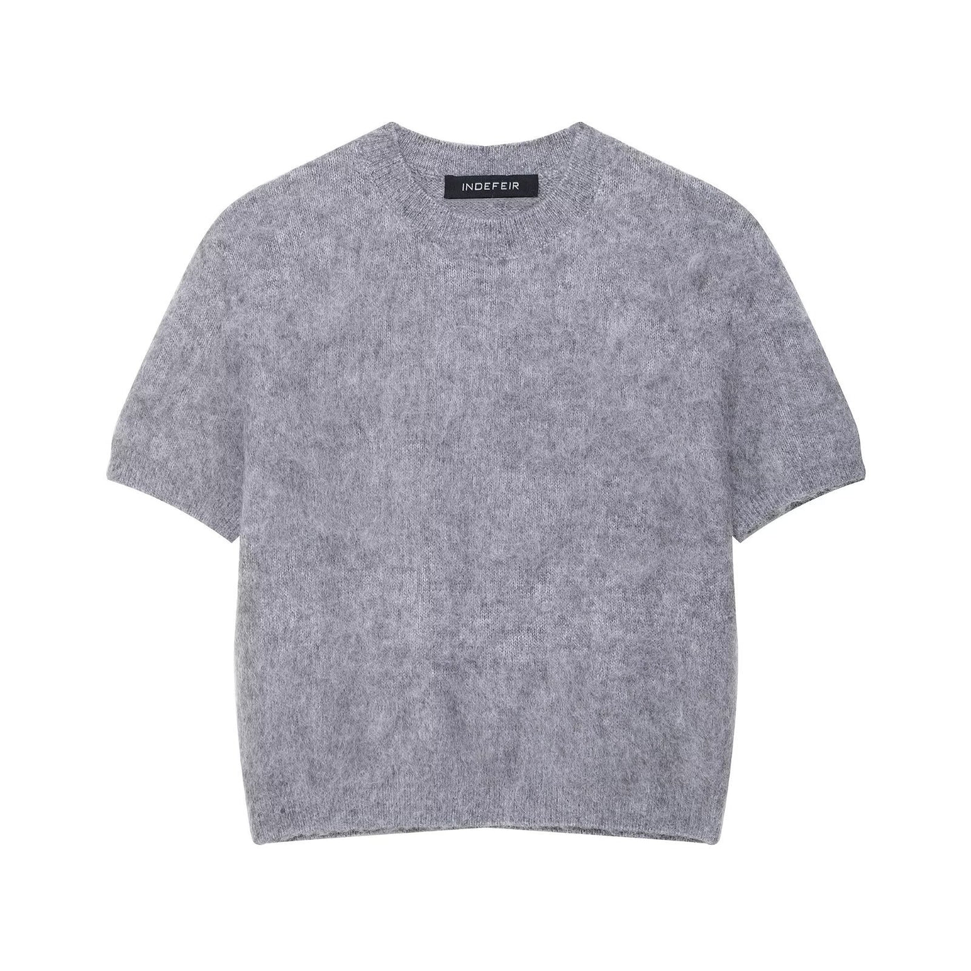 Millie | Soft Fuzzy Knit Crew Neck Short Sleeve Ribbed Relaxed Cropped Top