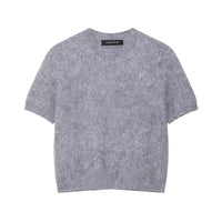 Millie | Soft Fuzzy Knit Crew Neck Short Sleeve Ribbed Relaxed Cropped Top