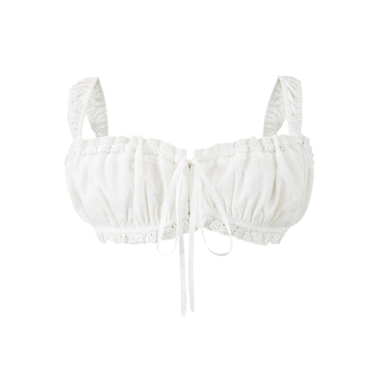 Nell | Summer Crop Top White Ruched Tie Front Sleeveless Bralette Top